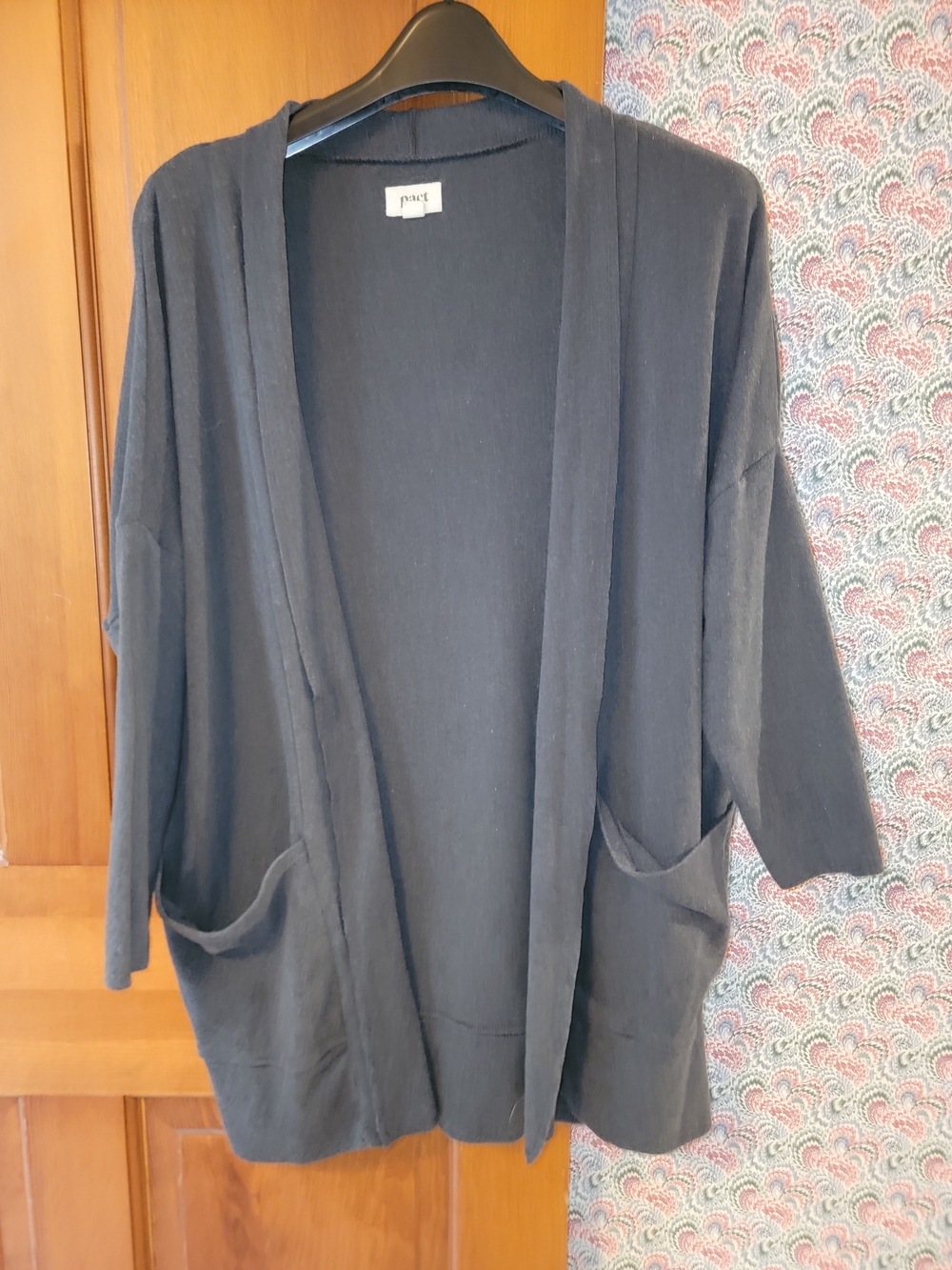 Pact Organic Cotton Charcoal Grey Long Cardigan Duster Sweater Pockets M/L